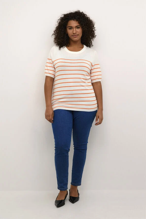 Kaffe Curve KCmalia Narrow Stripe Pullover Chalk / melon stripe