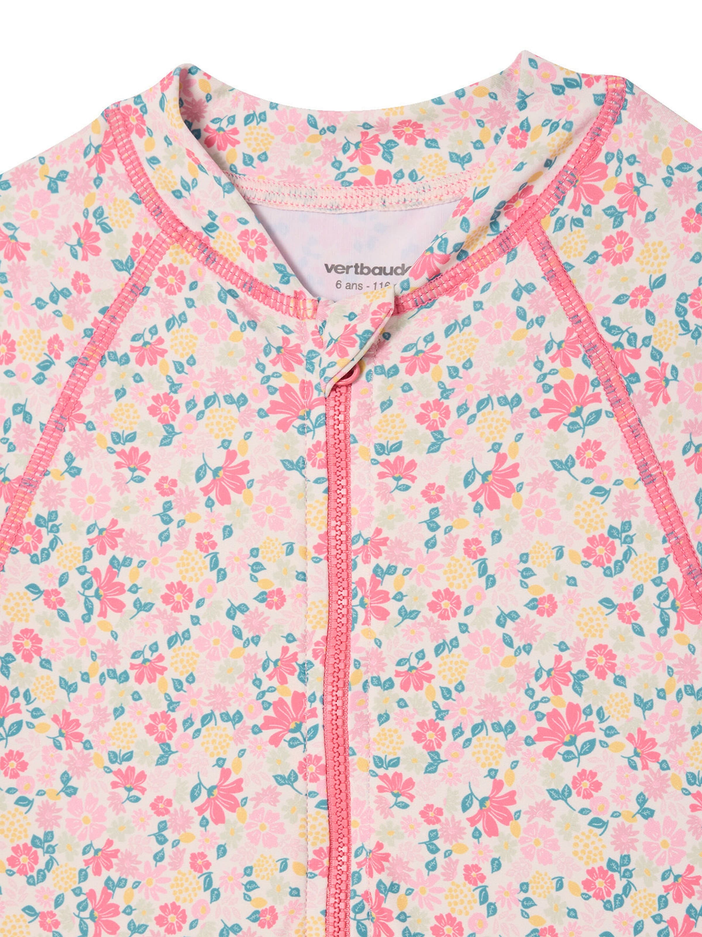 Vertbaudet Langärmeliger Mädchen Badeanzug, Blumenprint rosa bedruckt