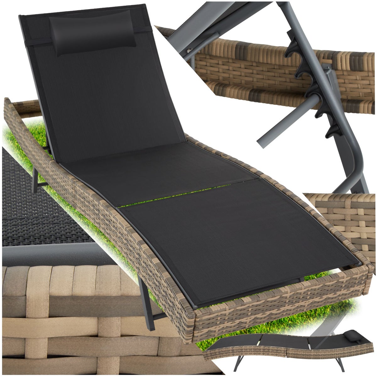 Rotan ligstoel tectake Moana, duurzaam en UV-bestendig, 69 x 211 x 41 - 94 cm