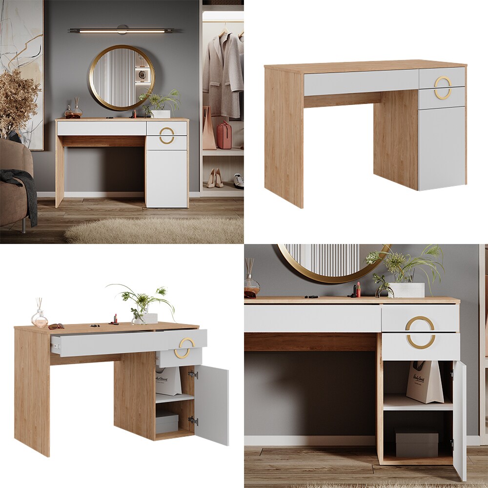 Vicco Schminktisch Adela Natural Rockford Hickory Weiß, 115 x 76 Frisiertisch