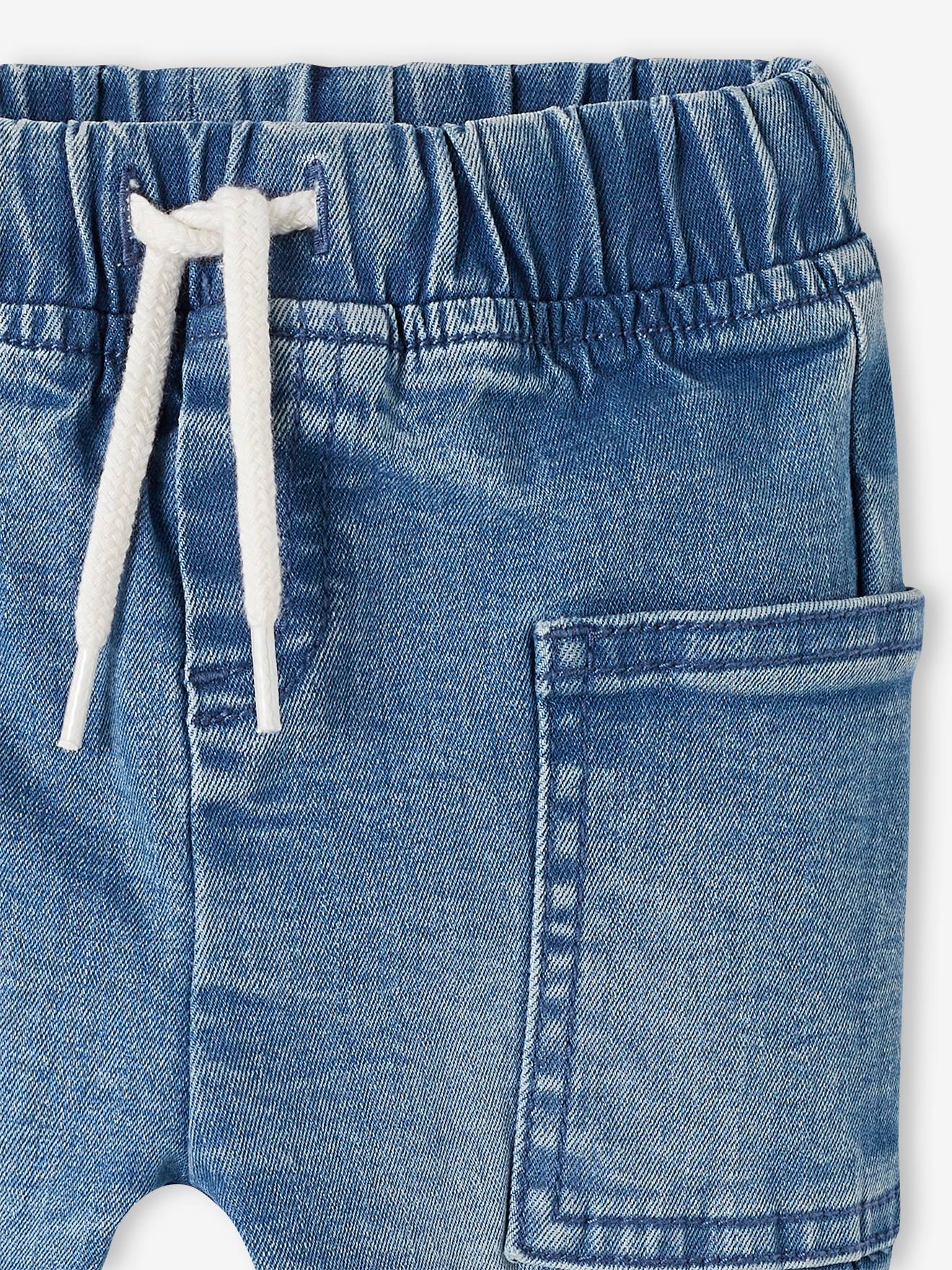 Calça jeans azul-escura lisa com elástico na cintura para bebê