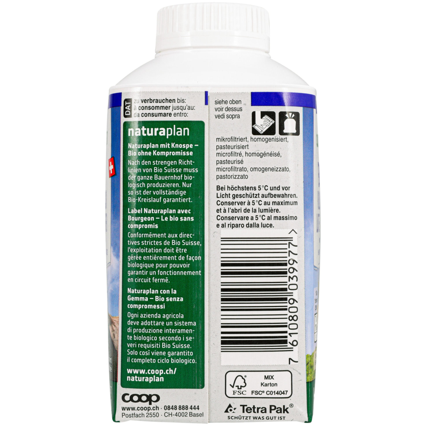 Naturaplan Bio Vollmilch 3,9% Milchfett Past