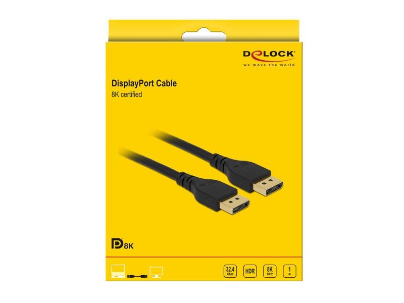 Delock Kabel DisplayPort, 8K/60Hz ohne Einrastfunktion, 1m Delock DisplayPort Kabel 8K 60 Hz 1 m DP 8K zertifiziert ohne Einrastfunktion