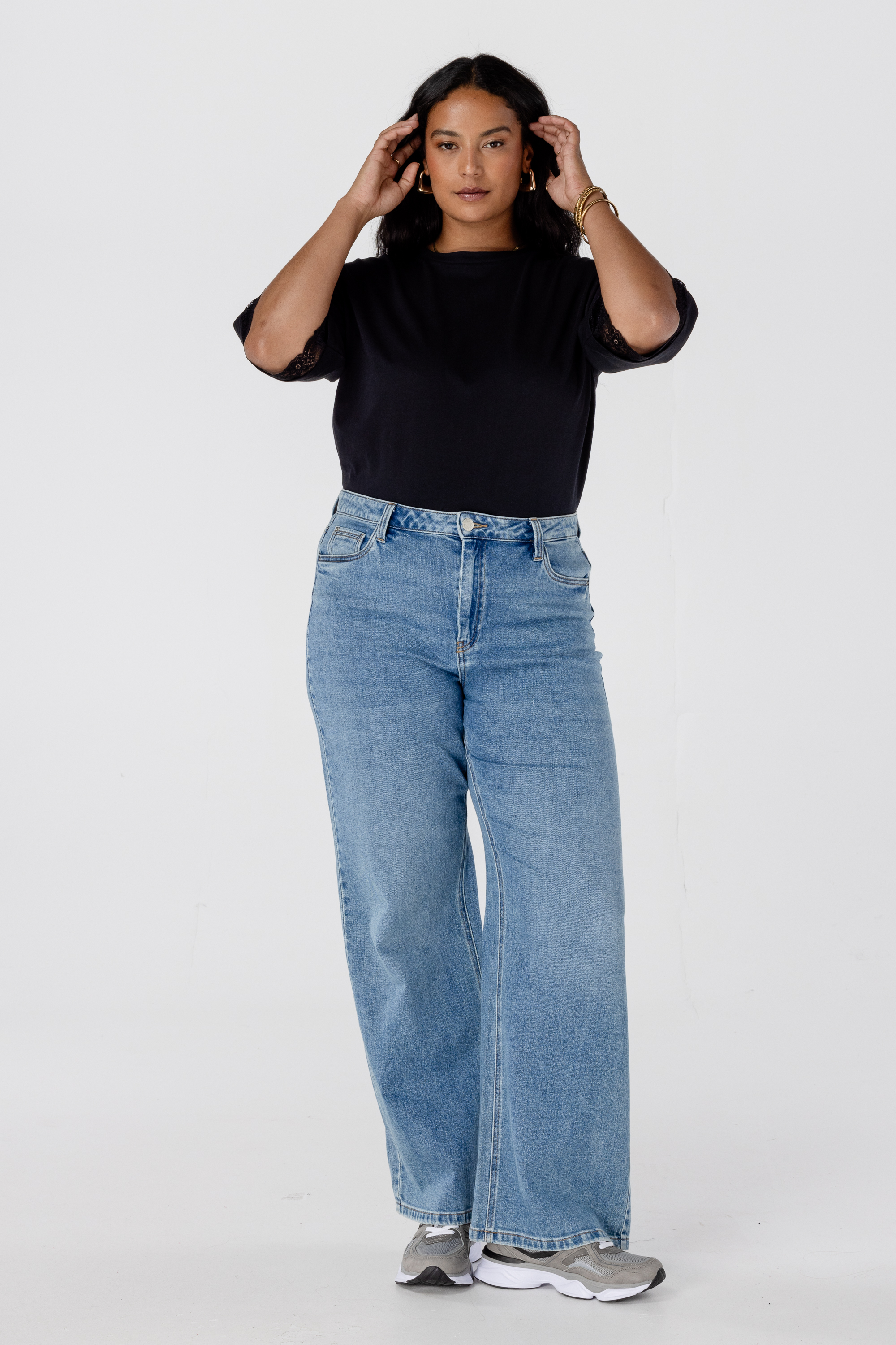 T-shirt met kanten details Zwart