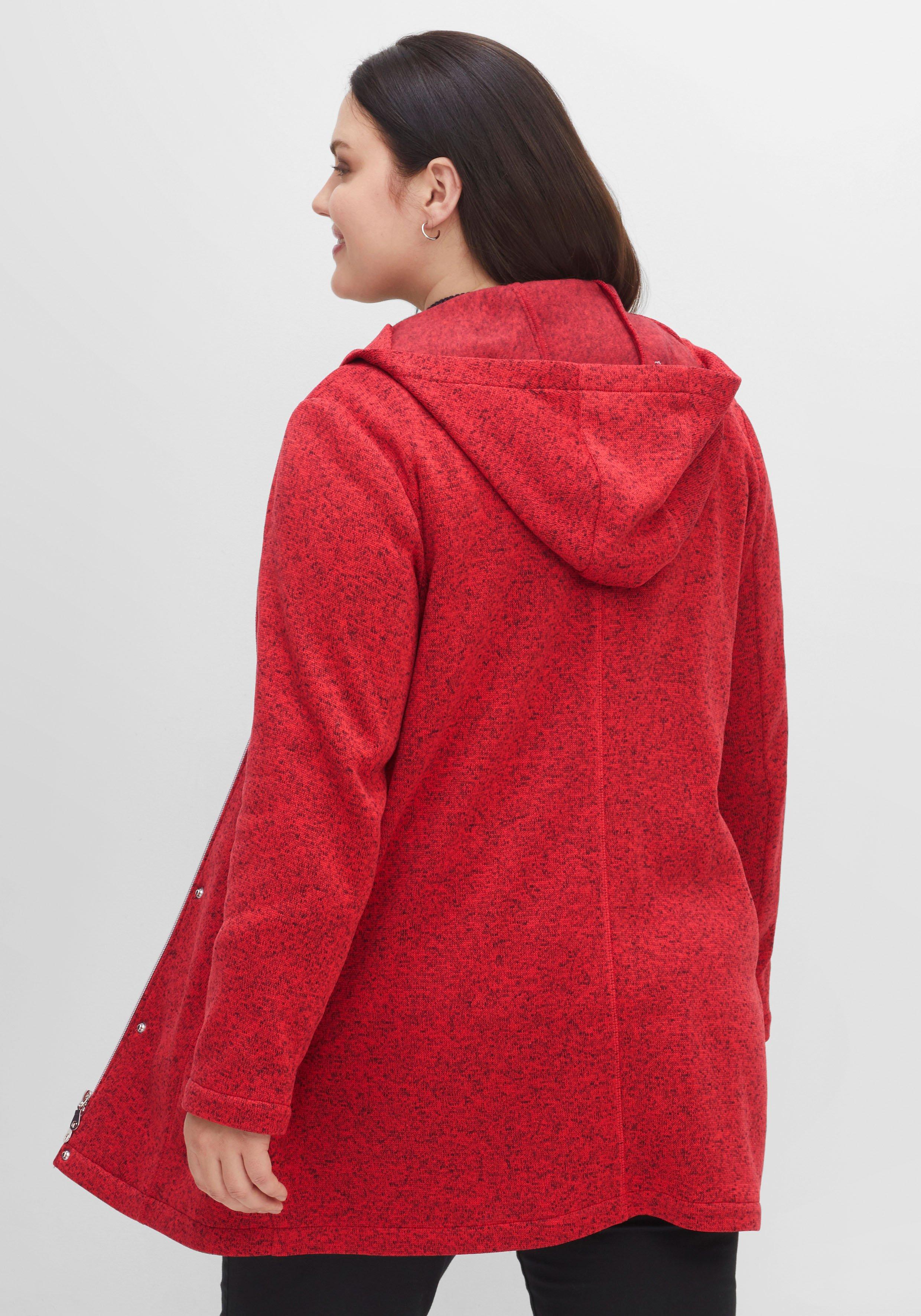 Lange melierte Strickfleecejacke mit Kapuze