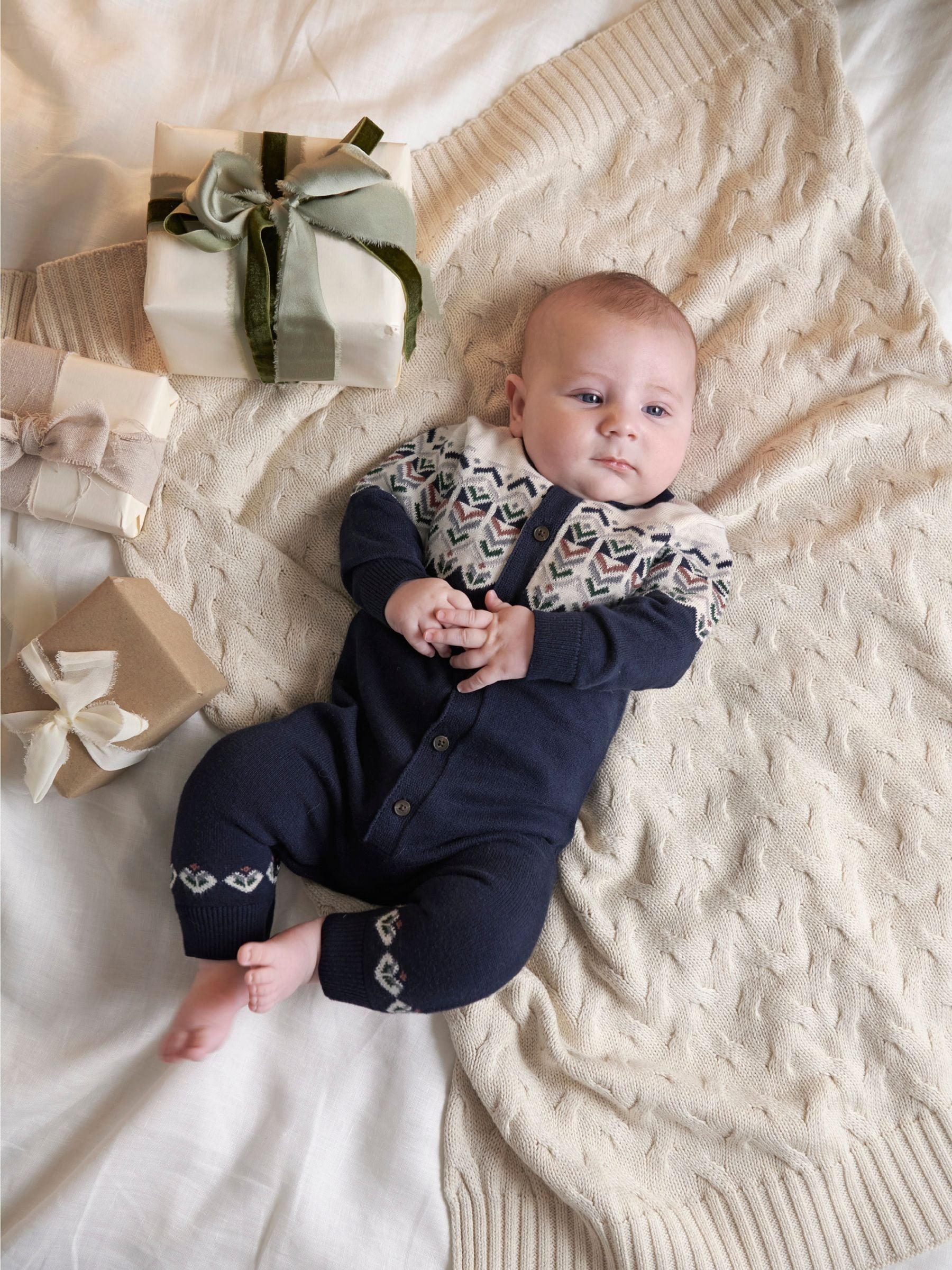 Mamas & Papas Jacquard Knit Romper with Fairisle Detail
