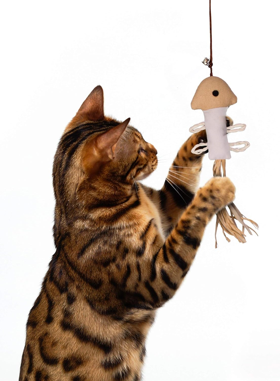 (3er Set) Interaktives Katzen Spielzeug Angel Kit mit Maus / Federn / Glocken - Braun