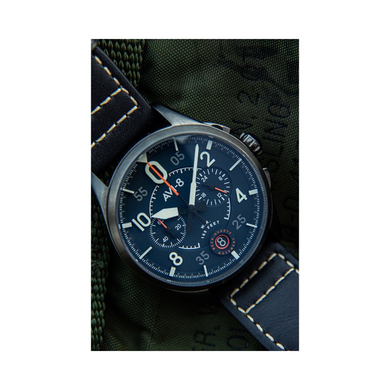 Montre homme japonais meca-quartz chronographe AVI-8 - Bracelet cuir véritable de vachette - Date