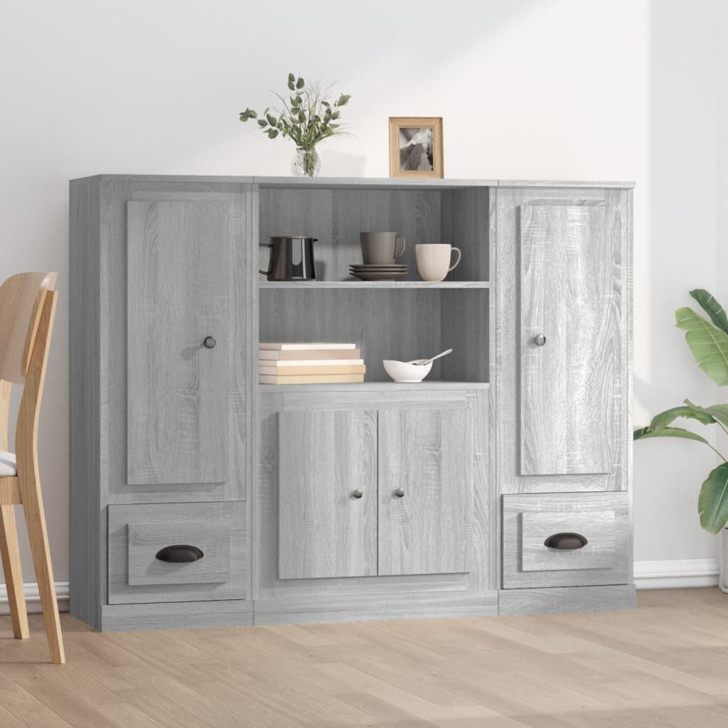 vidaXL Hoge kasten, set van 3, grijs Sonoma eikenhout