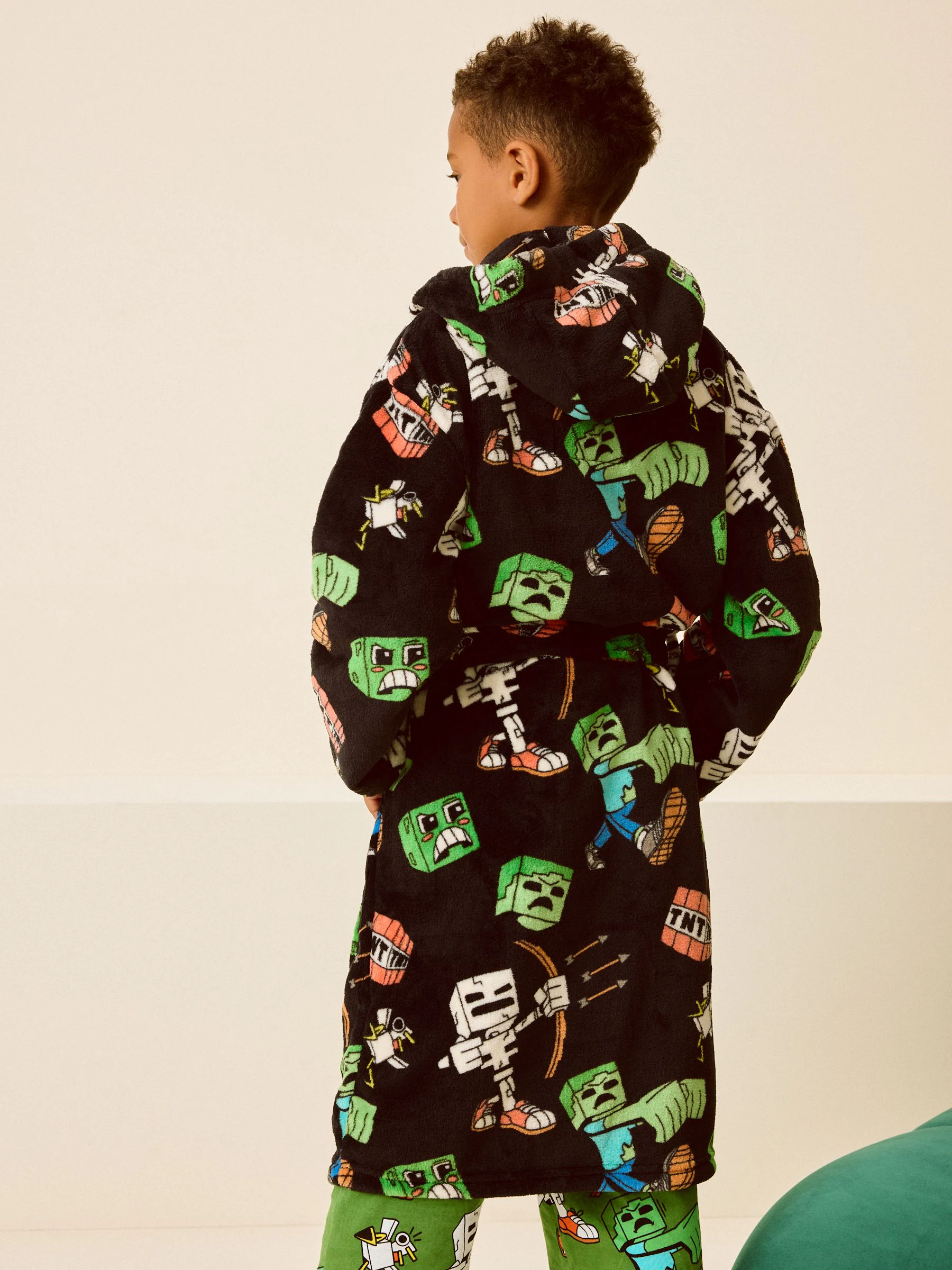 Zwart Minecraft - Fleece badjas (5-16jr)