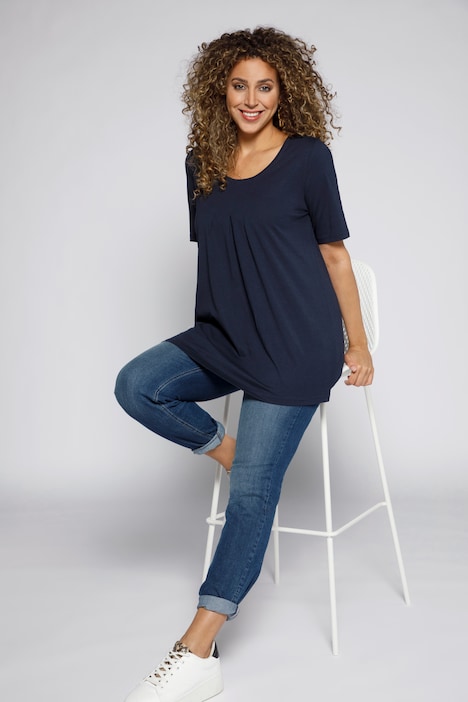 T-Shirt, Zierfalten, A-Linie, Rundhals, Halbarm, Modal