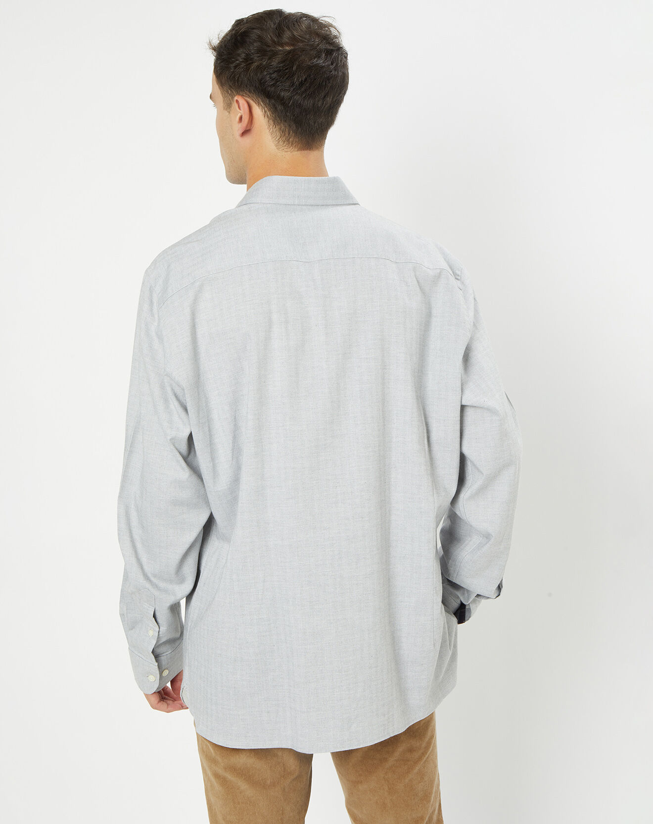 Hackett London Chemise Slim Fit en Flanelle Chevron gris clair