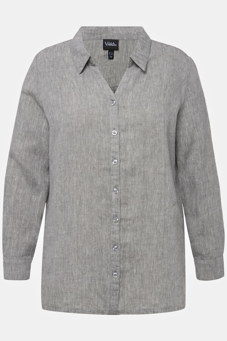 Bluse, Leinen, offener Kragen, Langarm
