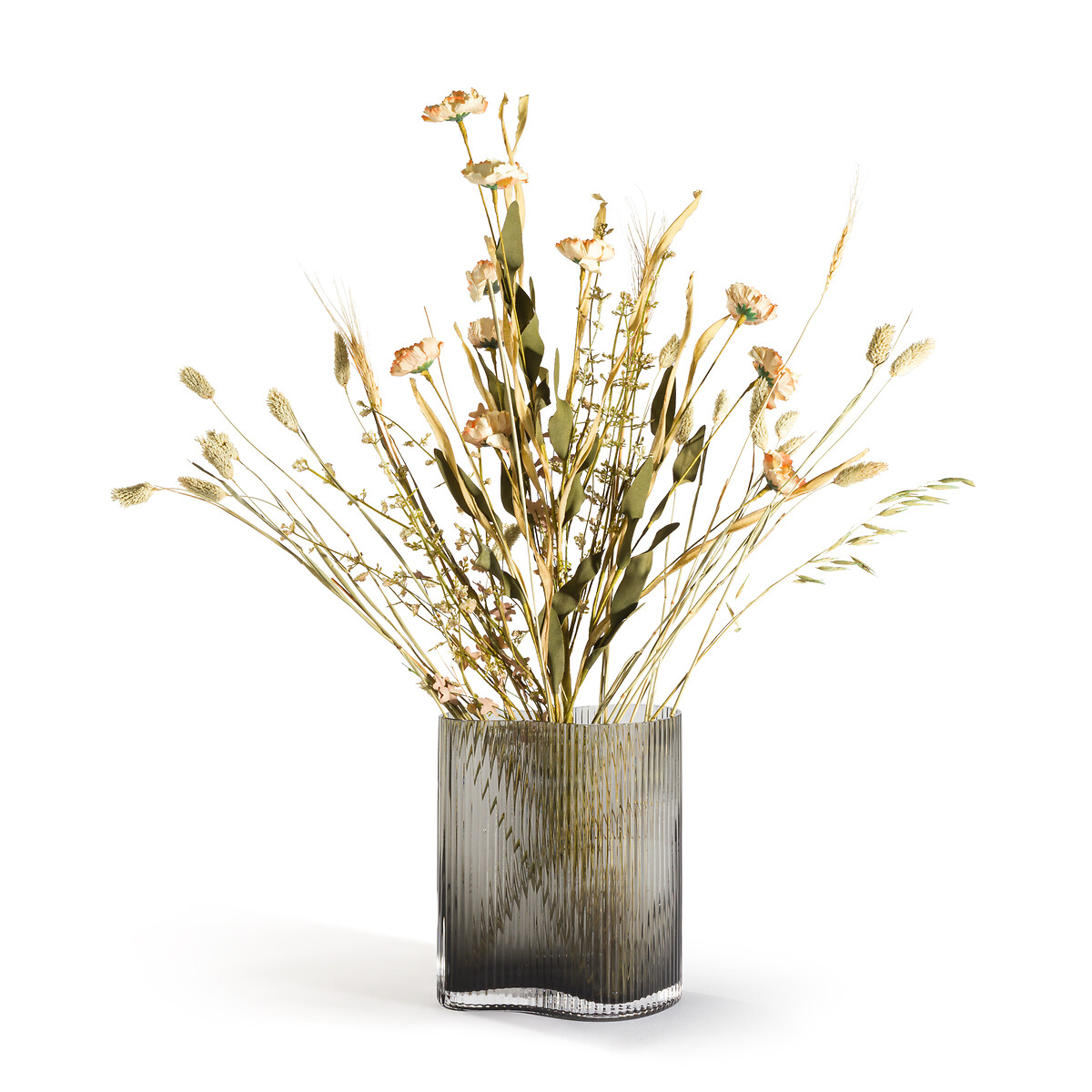 LA REDOUTE INTERIEURS<br>Vaso em vidro fumê canelado, 21 cm de altura, Anija