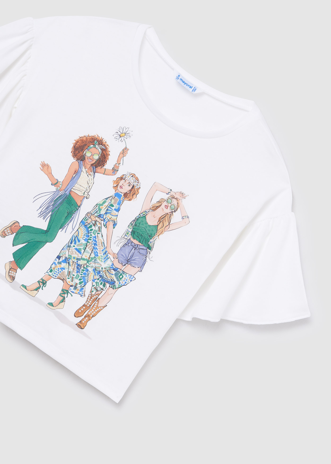 Camiseta de manga curta com estampa para meninas
