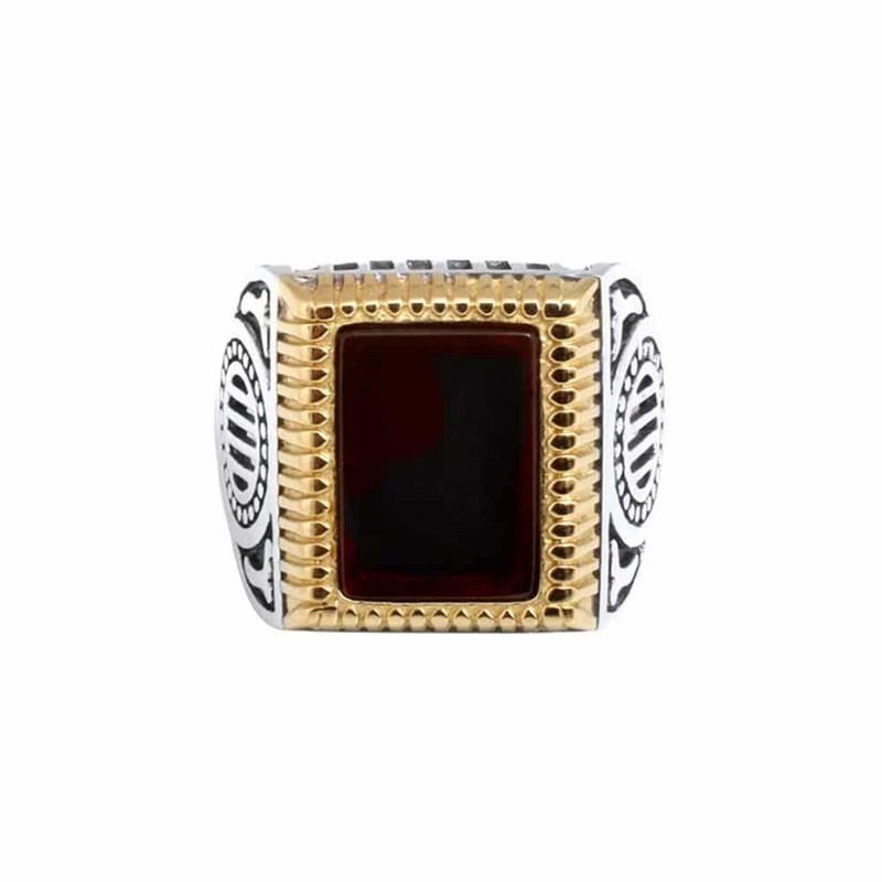 Chevalière Homme Argent Doré Rock Love Agate Noire