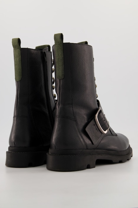 Leder-Boots, Schnalle, Schnürung, Wechselfußbett, Weite H