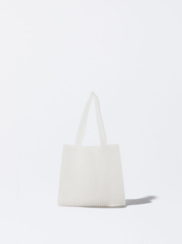Bolsa de compras com miçangas - Branca