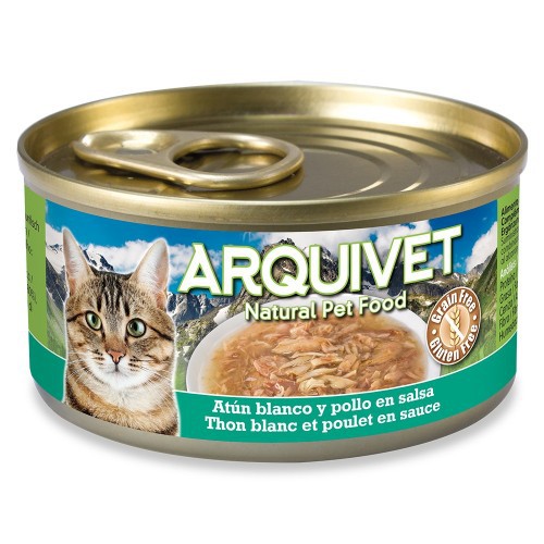 Ração úmida Arquivet para gatos, sabor atum branco e frango.