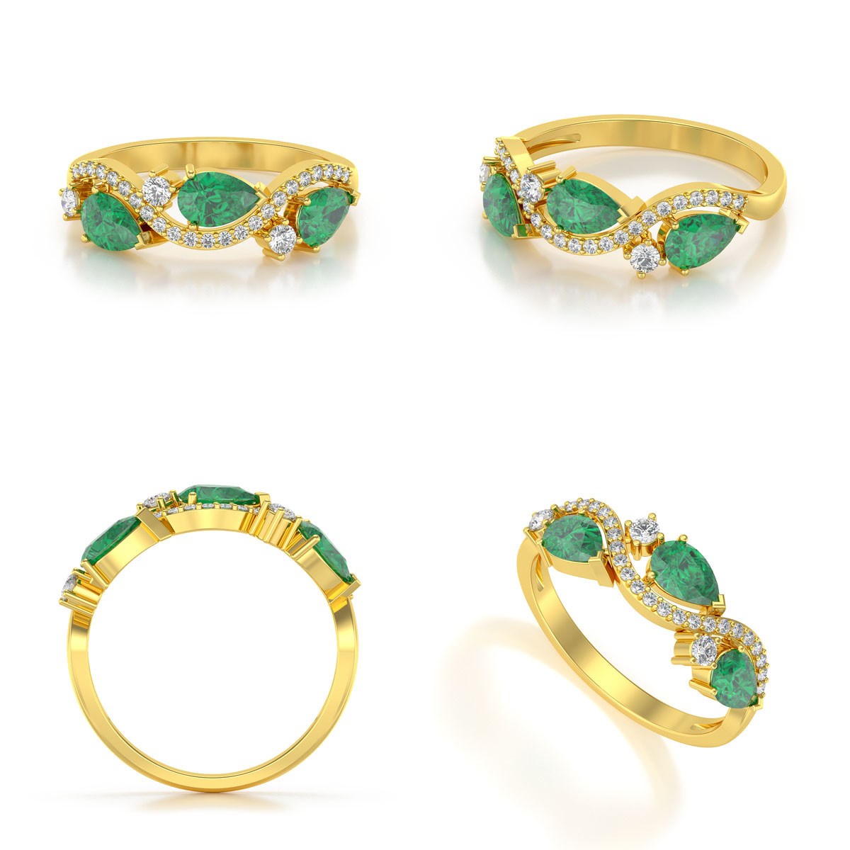 Bague ADEN Or 585 Jaune Emeraude et diamants 2.51grs