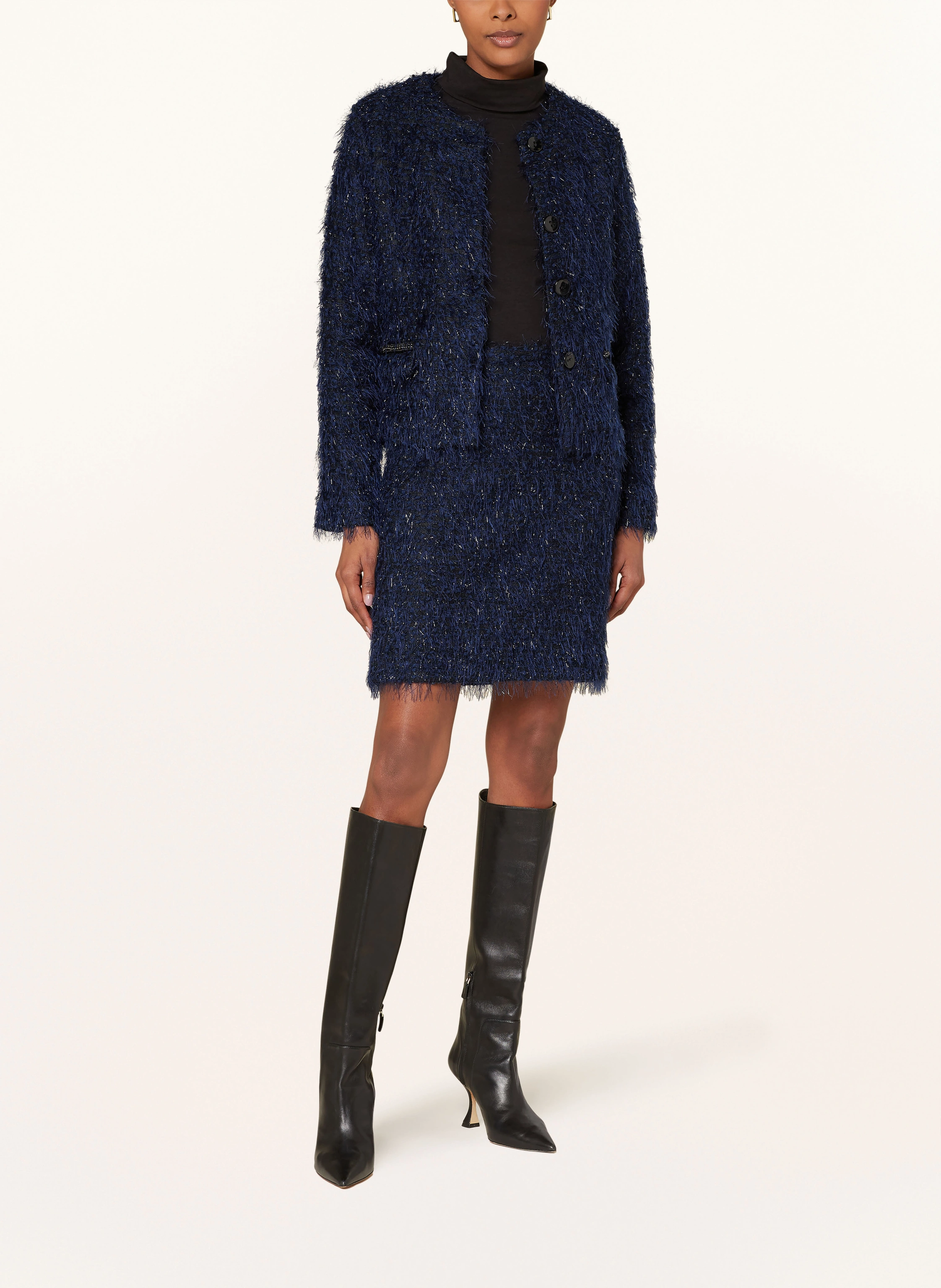 SEM PER LEI Bouclé-Jacke mit Glitzergarn und Schmucksteinen