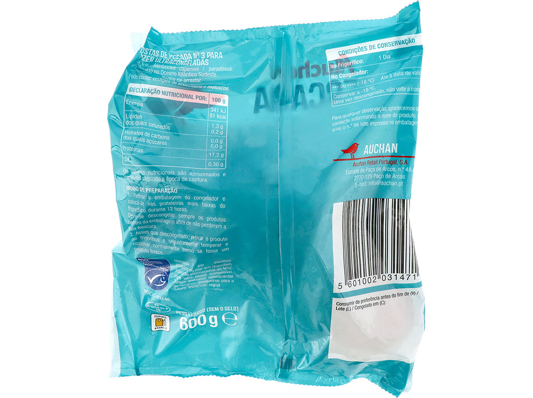 POSTAS DE PESCADA AUCHAN MSC Nº3 PARA COZER 600G