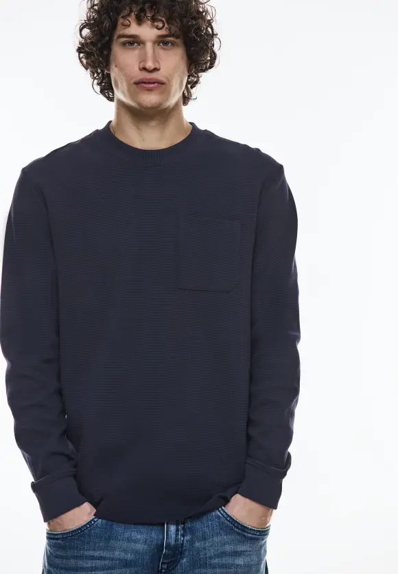 Waffelstruktur Sweatshirt - deep blue