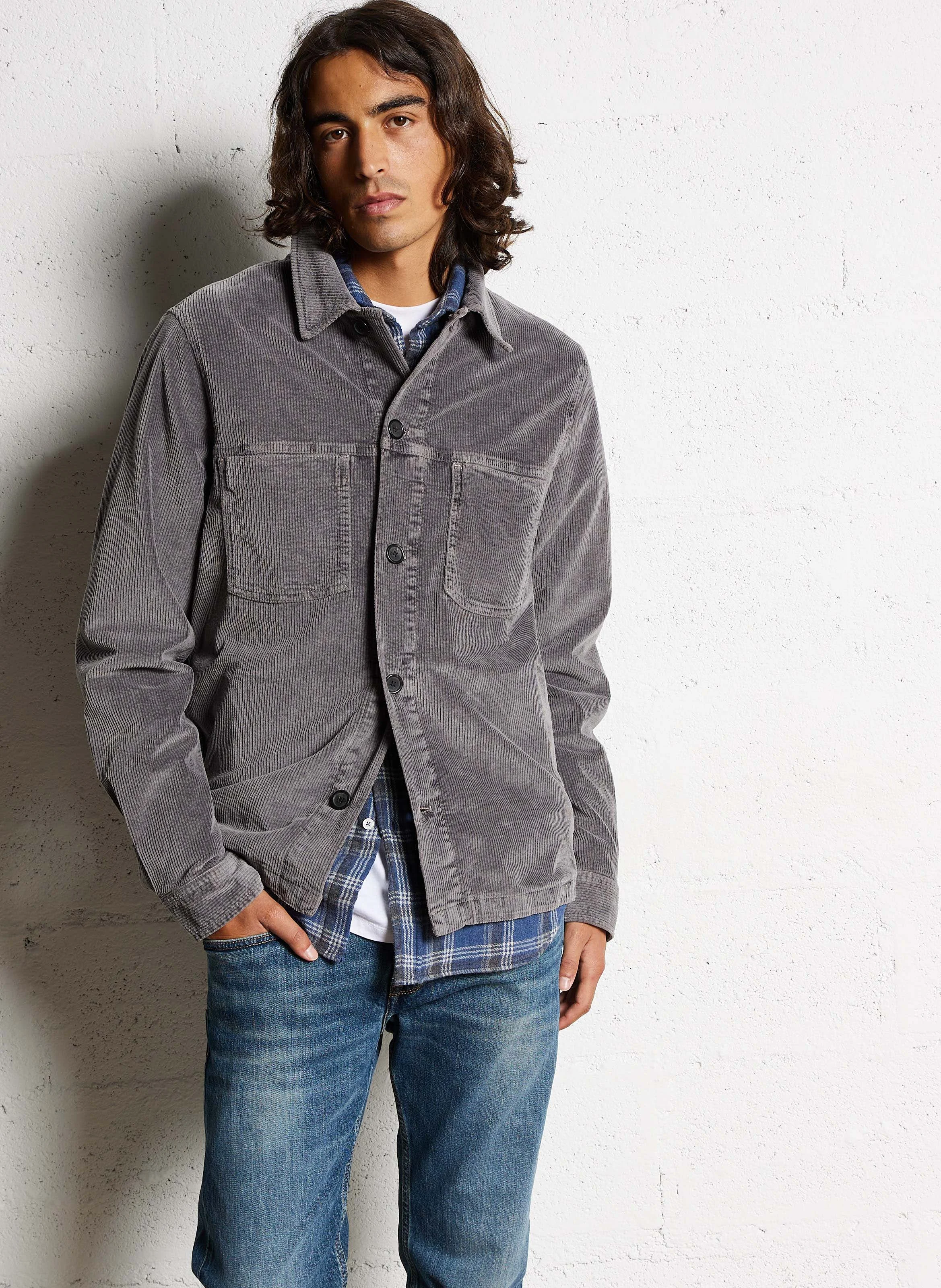 Surchemise col classique droite en coton bio mélangé | Gris