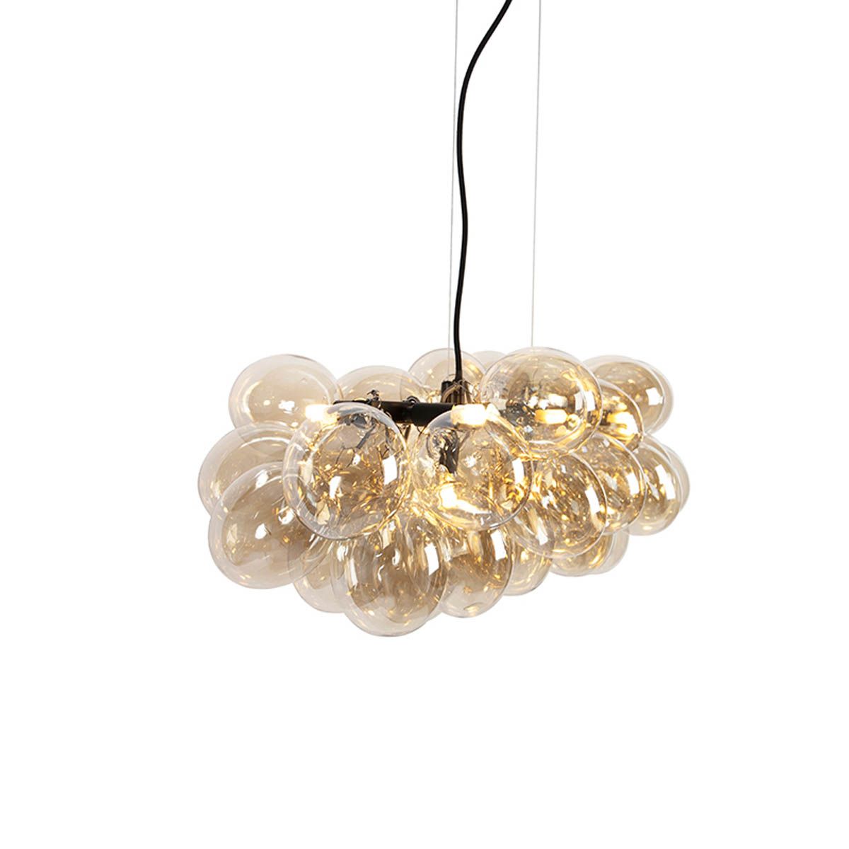 Smart hanglamp zwart met amber glas incl. 8 Wifi G9 - Uvas