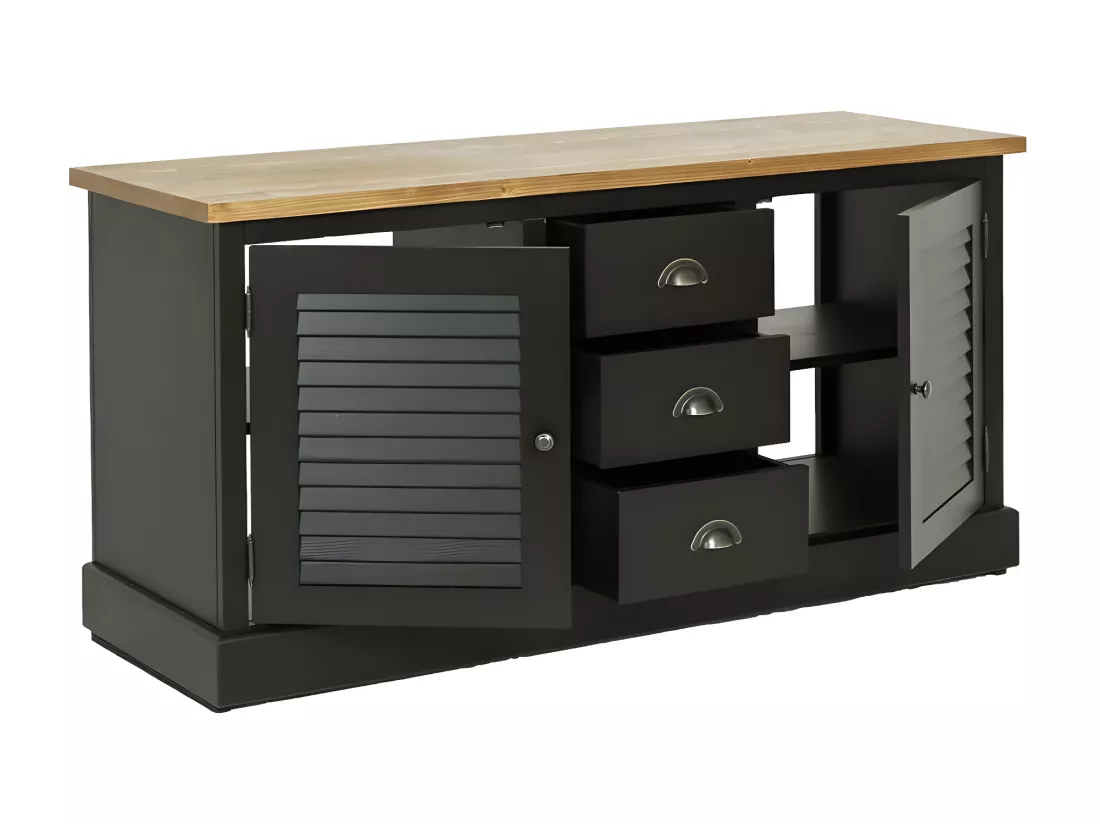 Meuble à portes persiennes en pin massif noir 150 cm Manel