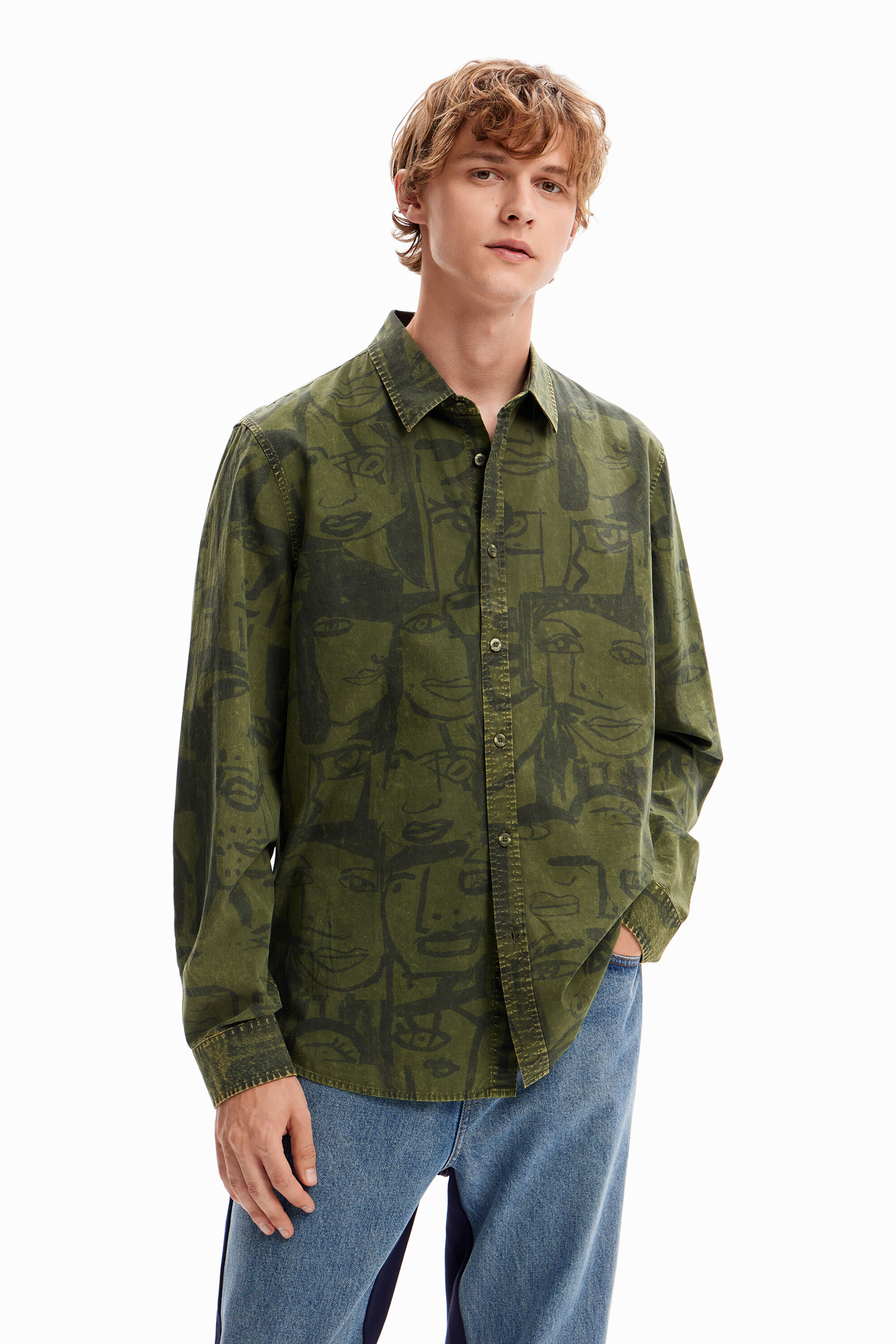Chemise visages acid wash