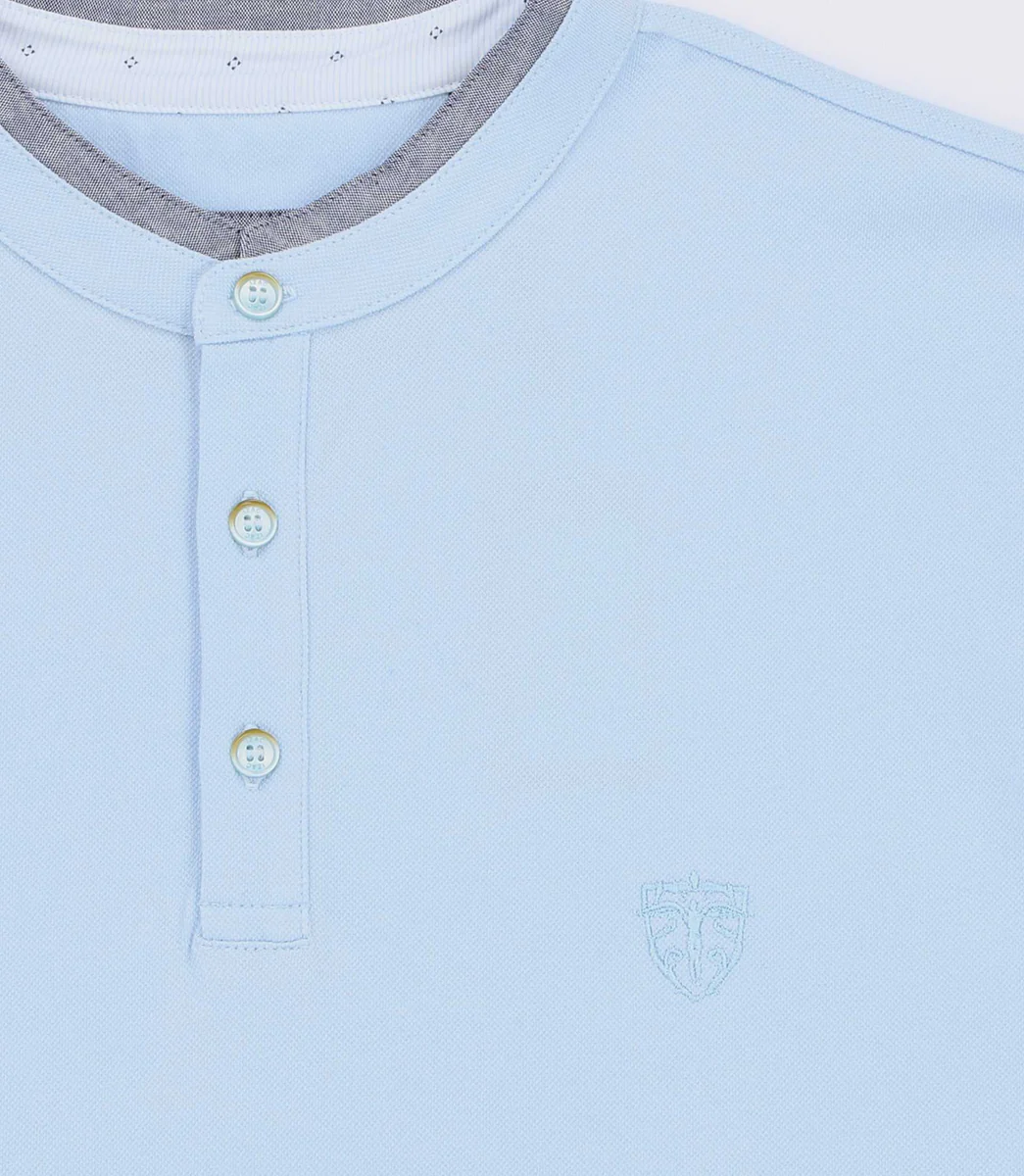 Polo uni col mao bleu ciel GASPAR