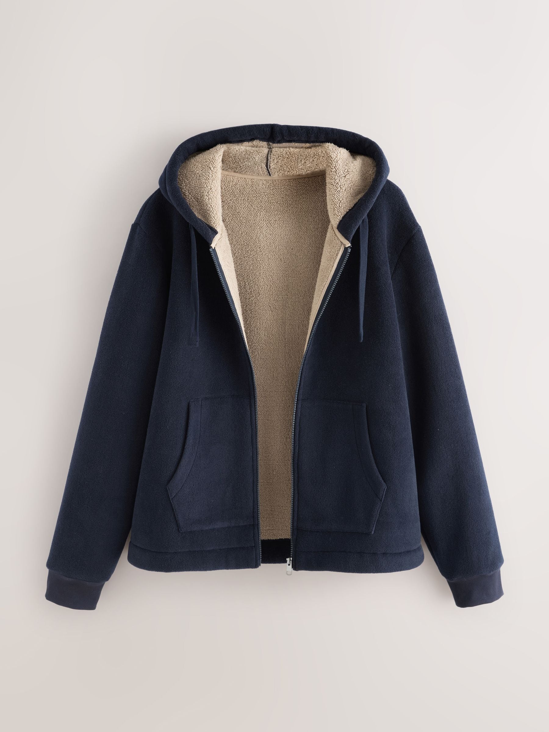 Donkerblauw - Hoodie met geborstelde borg en fleece voering
