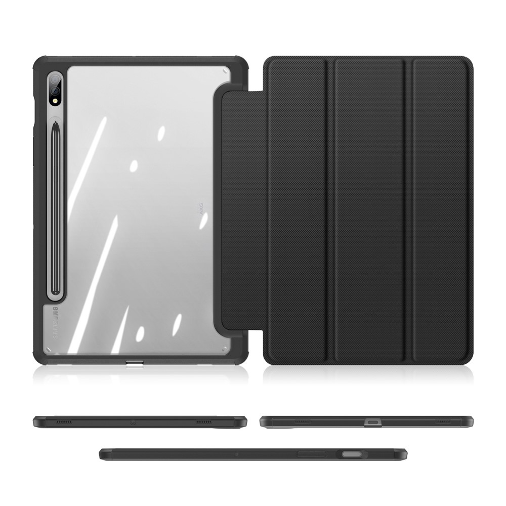 Samsung Galaxy Tab S8 / Tab S7 Leder Tasche Smart Cover Schutzhülle   S-Pen Halter - Schwarz
