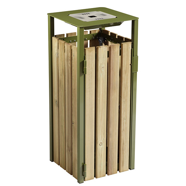 ROSSIGNOL Corbeille a poser ou à fixer eden - 110 L - avec cendrier 1.5l - bois / vert olive