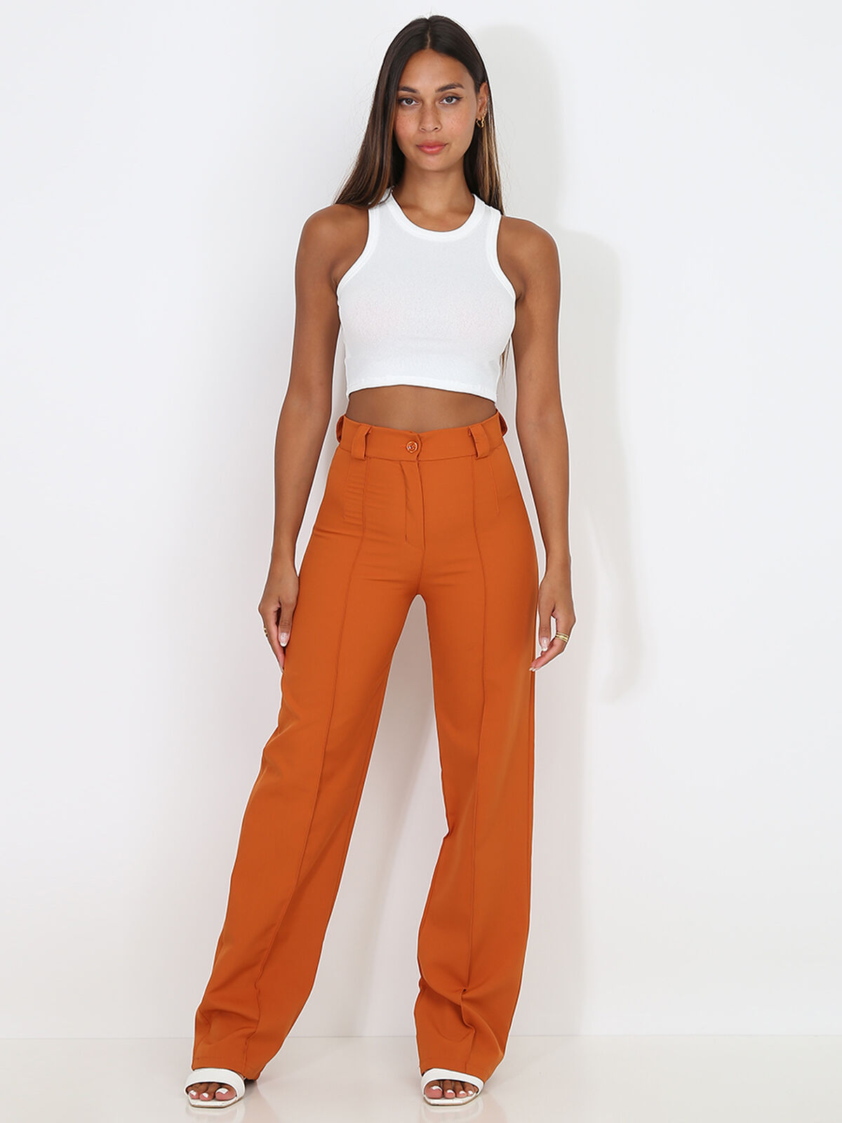 Crop top en maille à col américain- Blanc