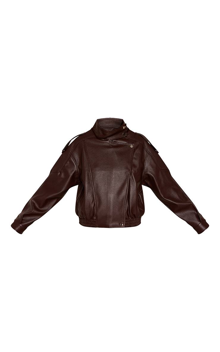 Dark Chocolate Veste De Motard En Synthétiquecuir À Col Montant