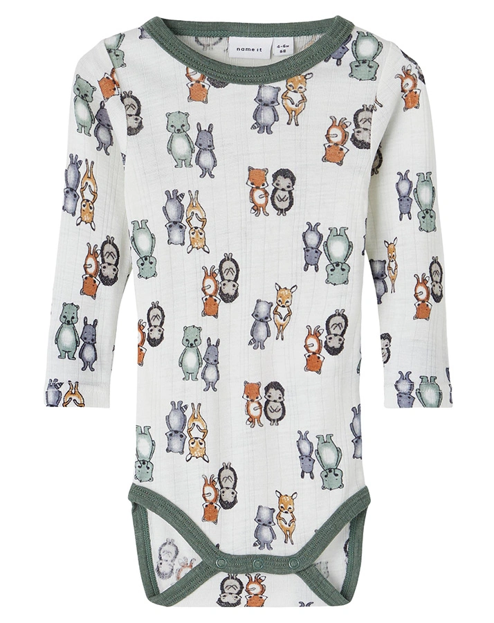 Woll-Langarmbody NBMWANG – WALDTIERE in snow white