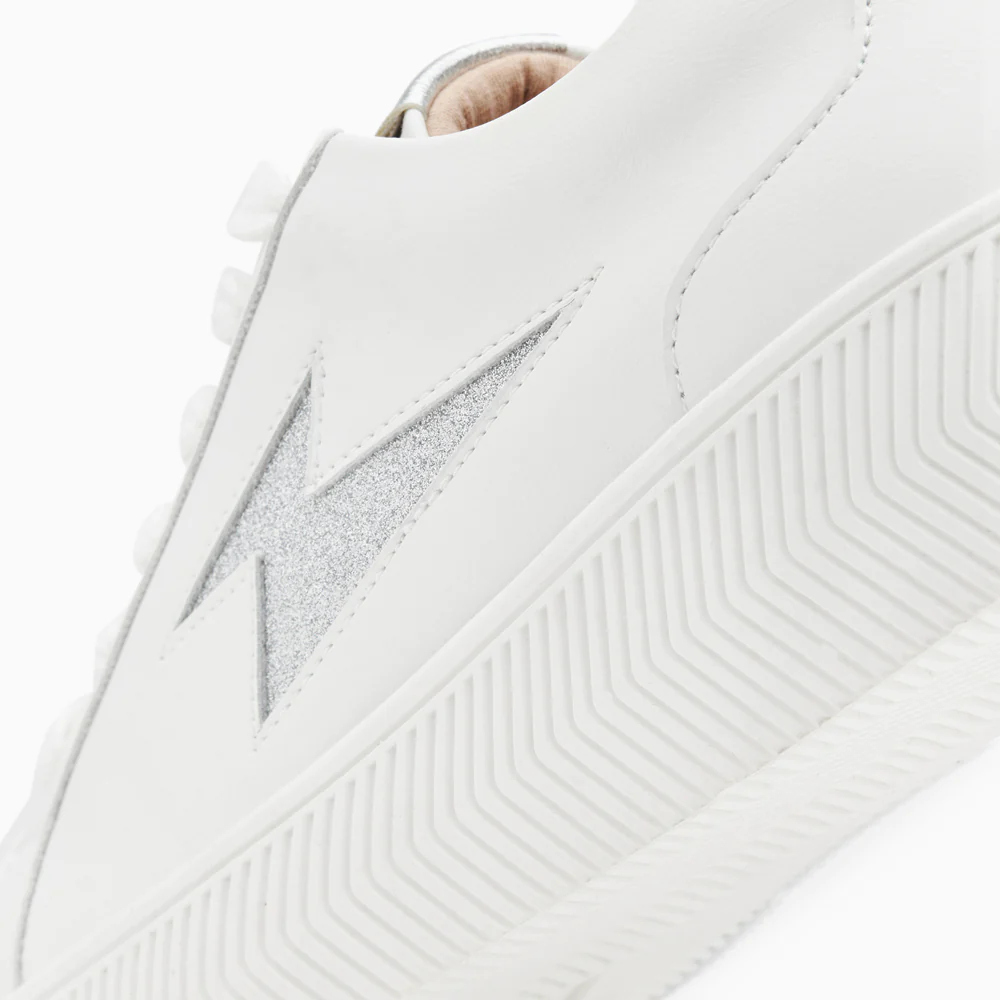 Sneakers-Baskets éclair Tania blanc et argent à paillettes