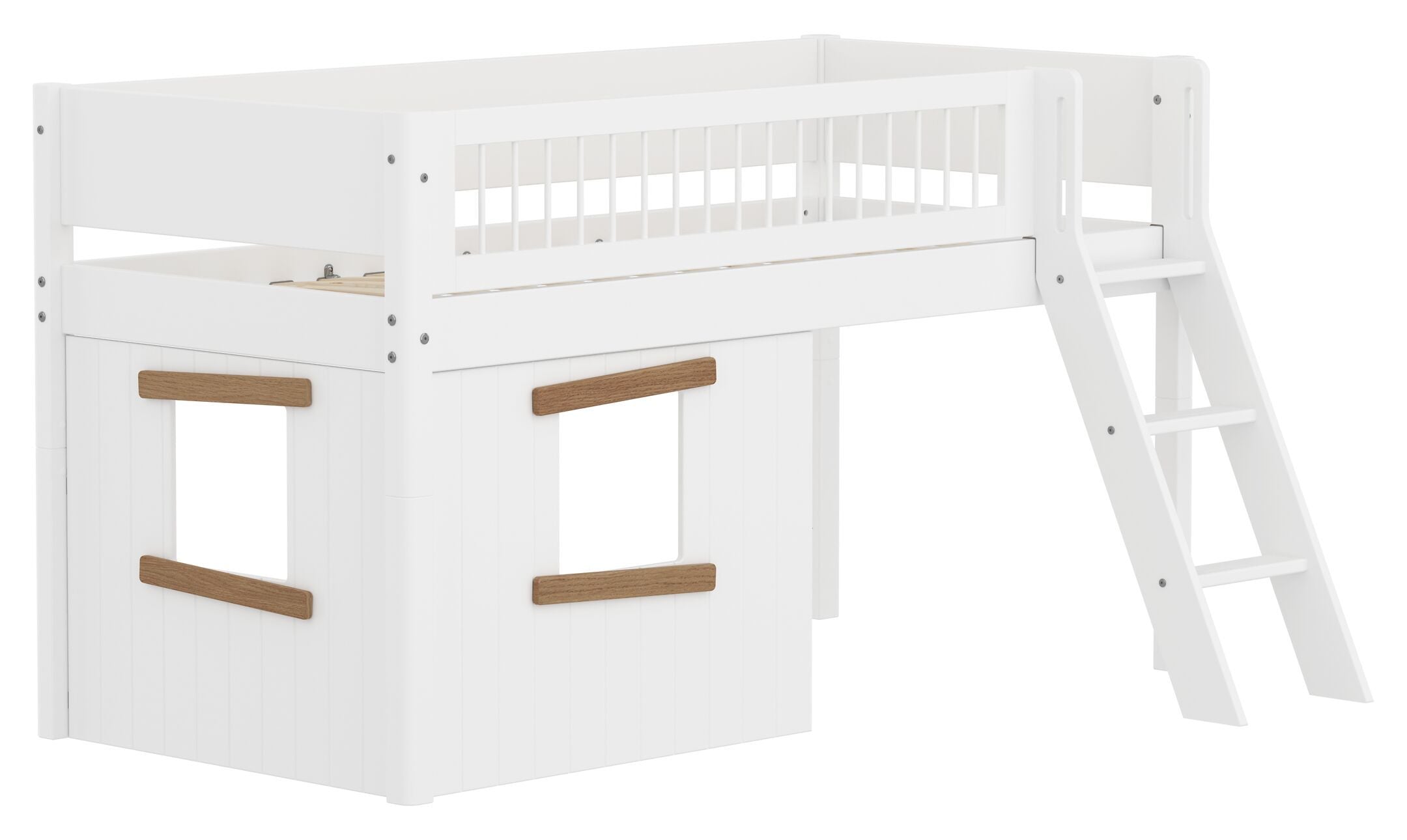 Flexa WHITE Halbhochbett mit Baumhaus - Weiss / B: 151.0 cm x T: 210.0 cm x H: 120.0 cm