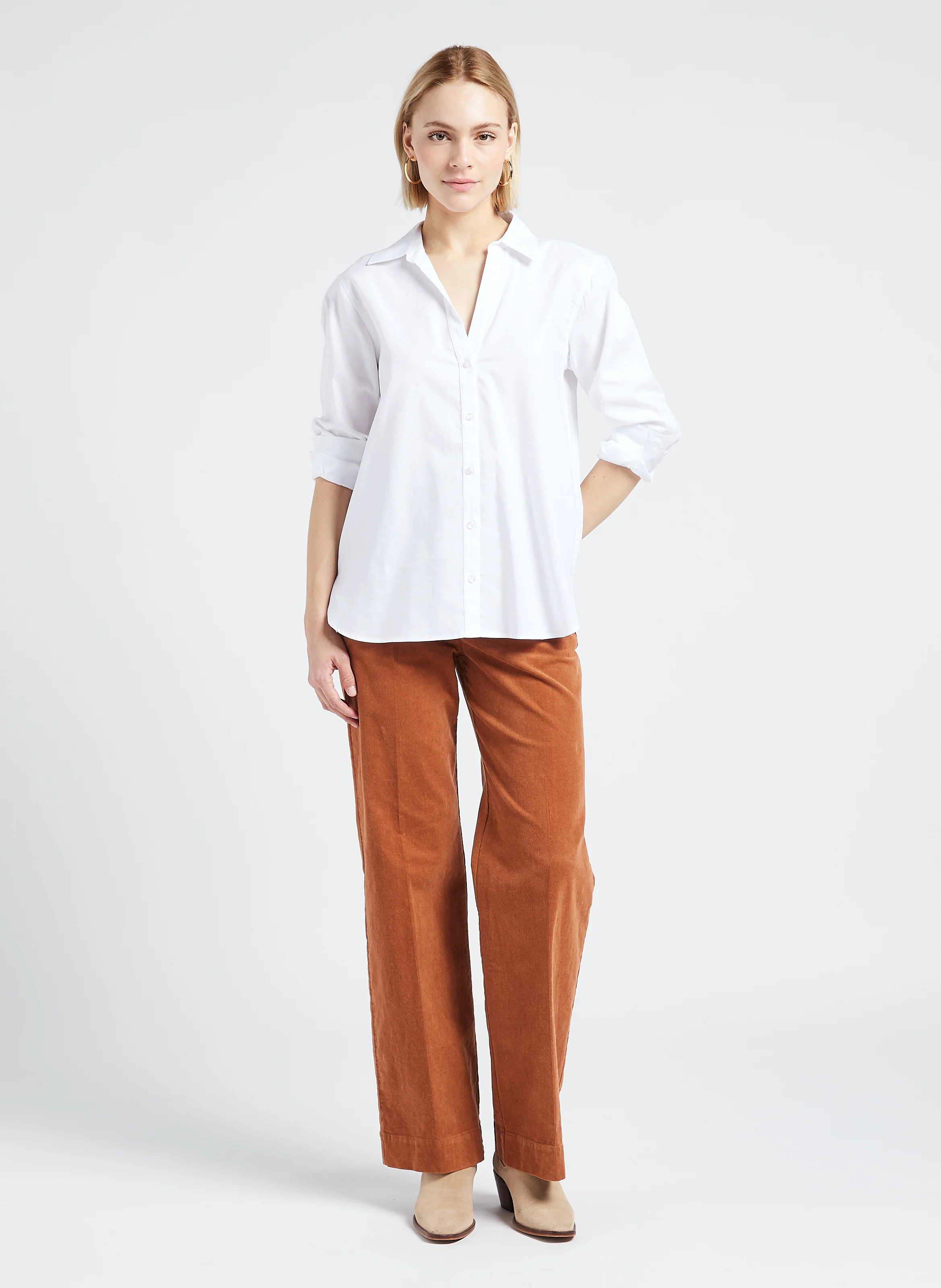 MANDIE - Chemise col classique ample en coton | Blanc