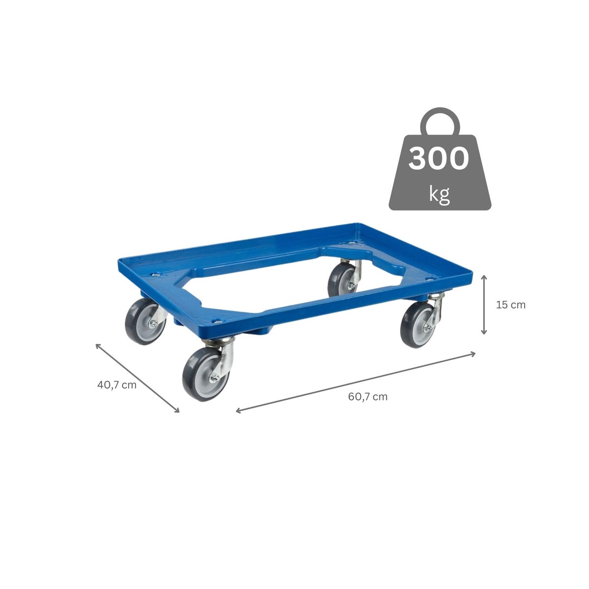 PROREGAL Transportwagen voor Euroboxen 60 x 40 cm met rubberen wielen, blauw, open dek, 4 zwenkwielen, draagvermogen 300 kg