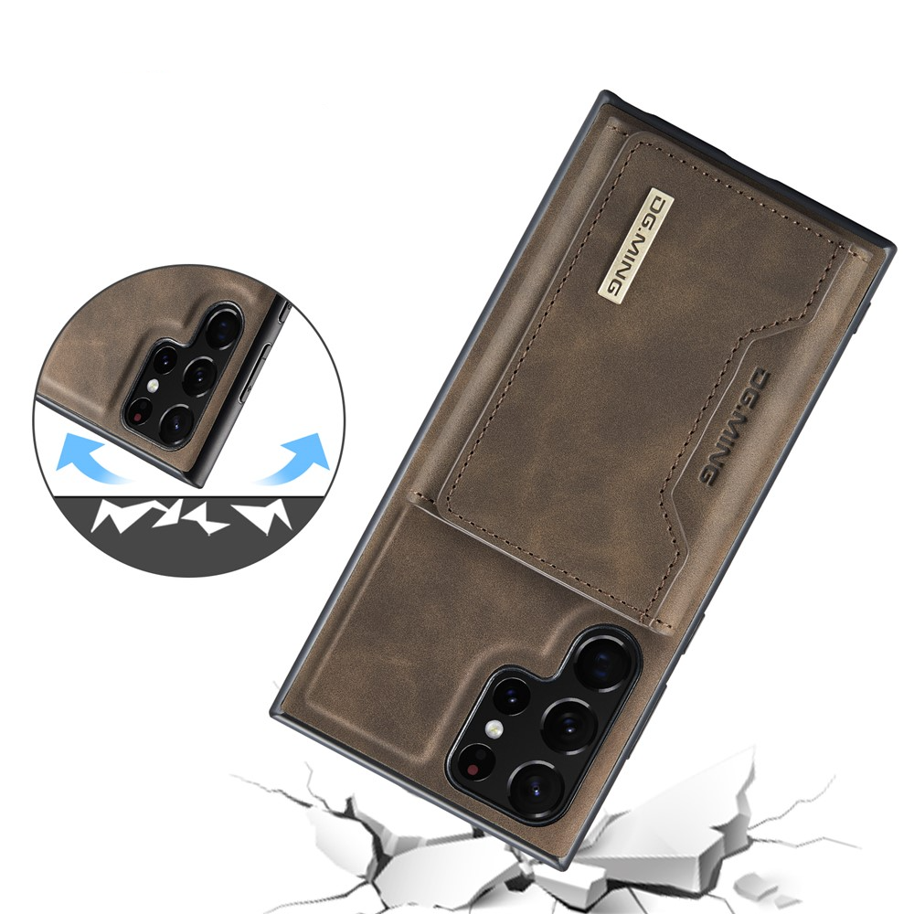2in1 Samsung Galaxy S24 Ultra Leder Hülle Wallet   Magnetisches Kreditkartenfach - Dunkelbraun