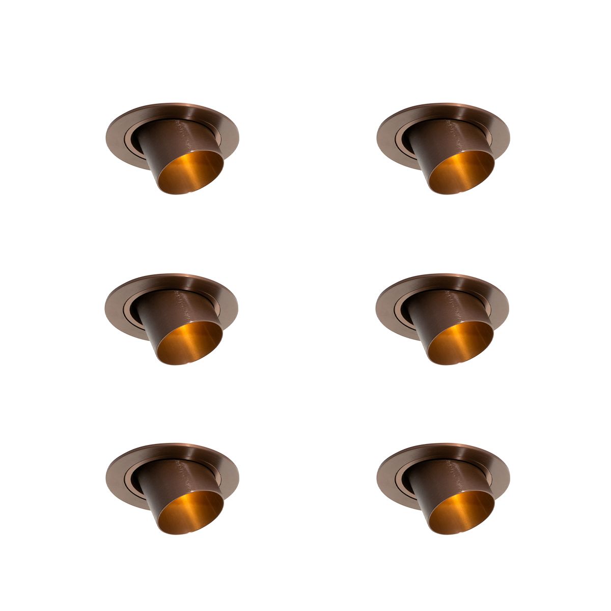 Set van 6 inbouwspots donkerbrons GU10 35mm rond kantelbaar - Installa
