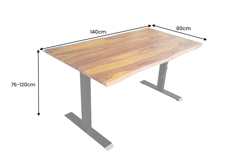 Höhenverstellbarer Schreibtisch MAMMUT 140cm braun Sheesham Massivholz stone finish