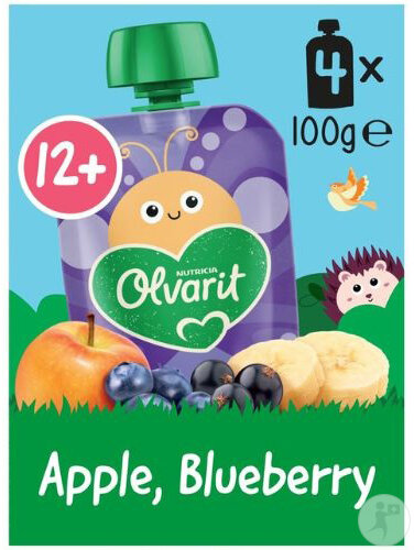 Olvarit Gourde 12m+ Pomme/Banane/Cassis/Myrtille 4x100g
