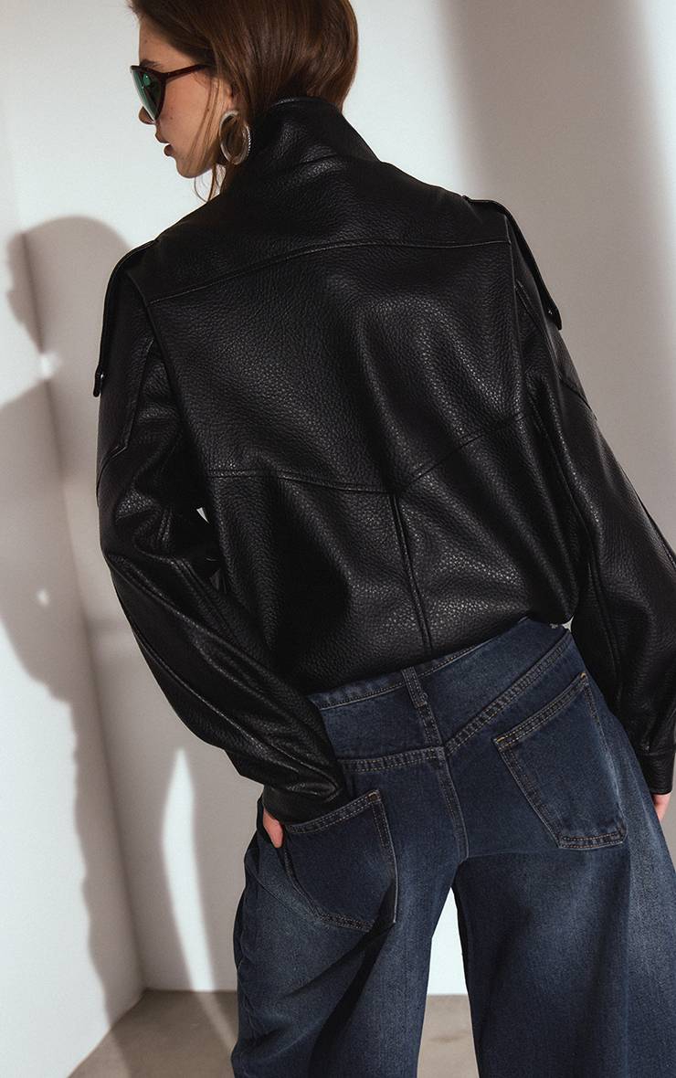 Noir Veste De Motard Col Montant En Synthétiquecuir