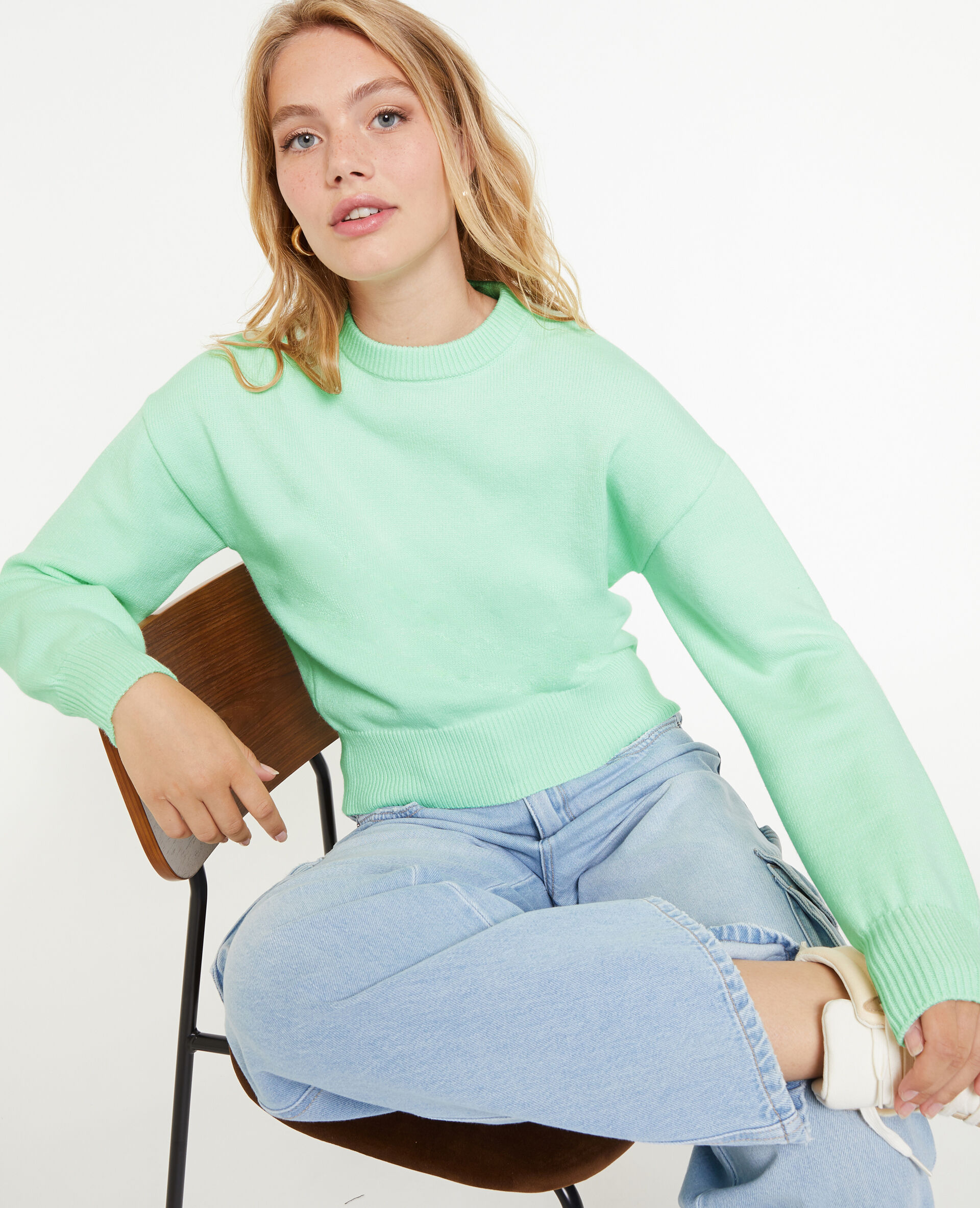 Pull col rond - Vert clair