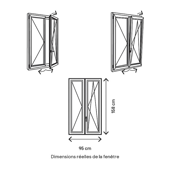 Fenêtre PVC 2 vantaux oscillo-battant GoodHome blanc - l.90 x h.155 cm