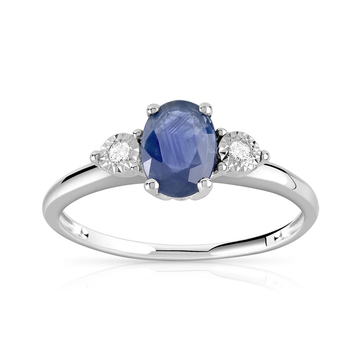 Bague or 750 blanc saphir ovale et diamants